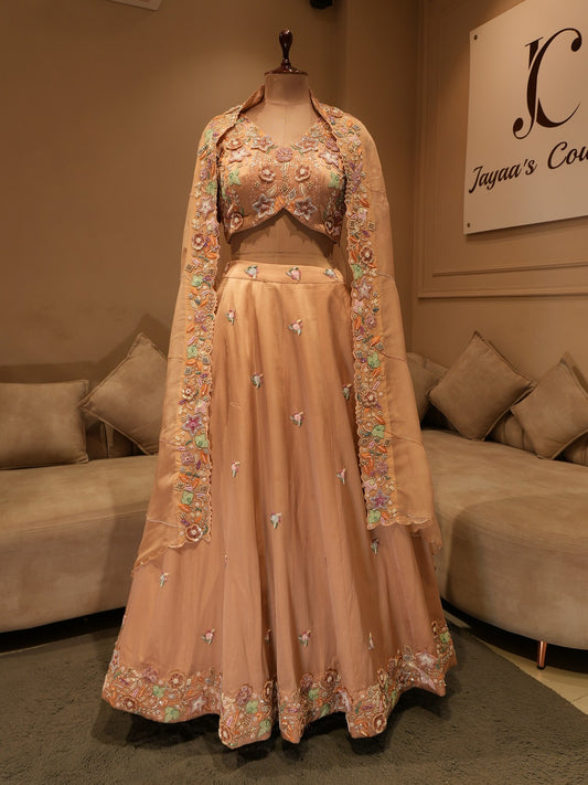 Chamapagne gold 3d embroidered lehenga set