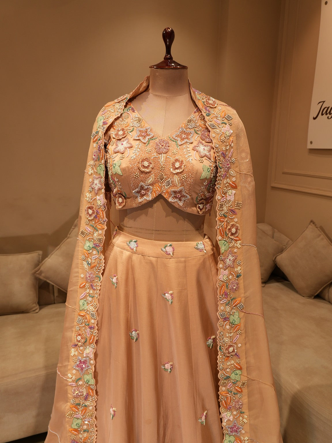 Chamapagne gold 3d embroidered lehenga set