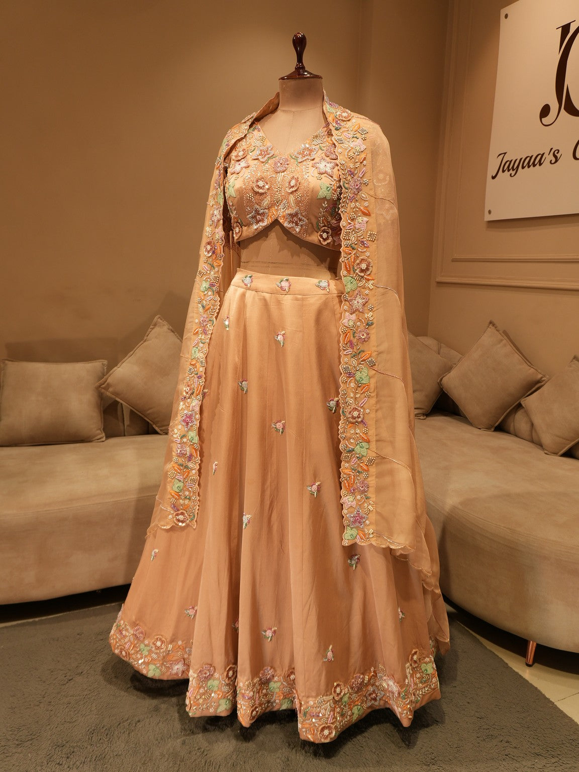 Chamapagne gold 3d embroidered lehenga set