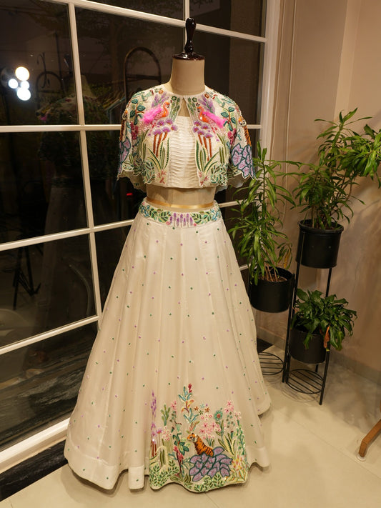 White tropical cape top with skirt