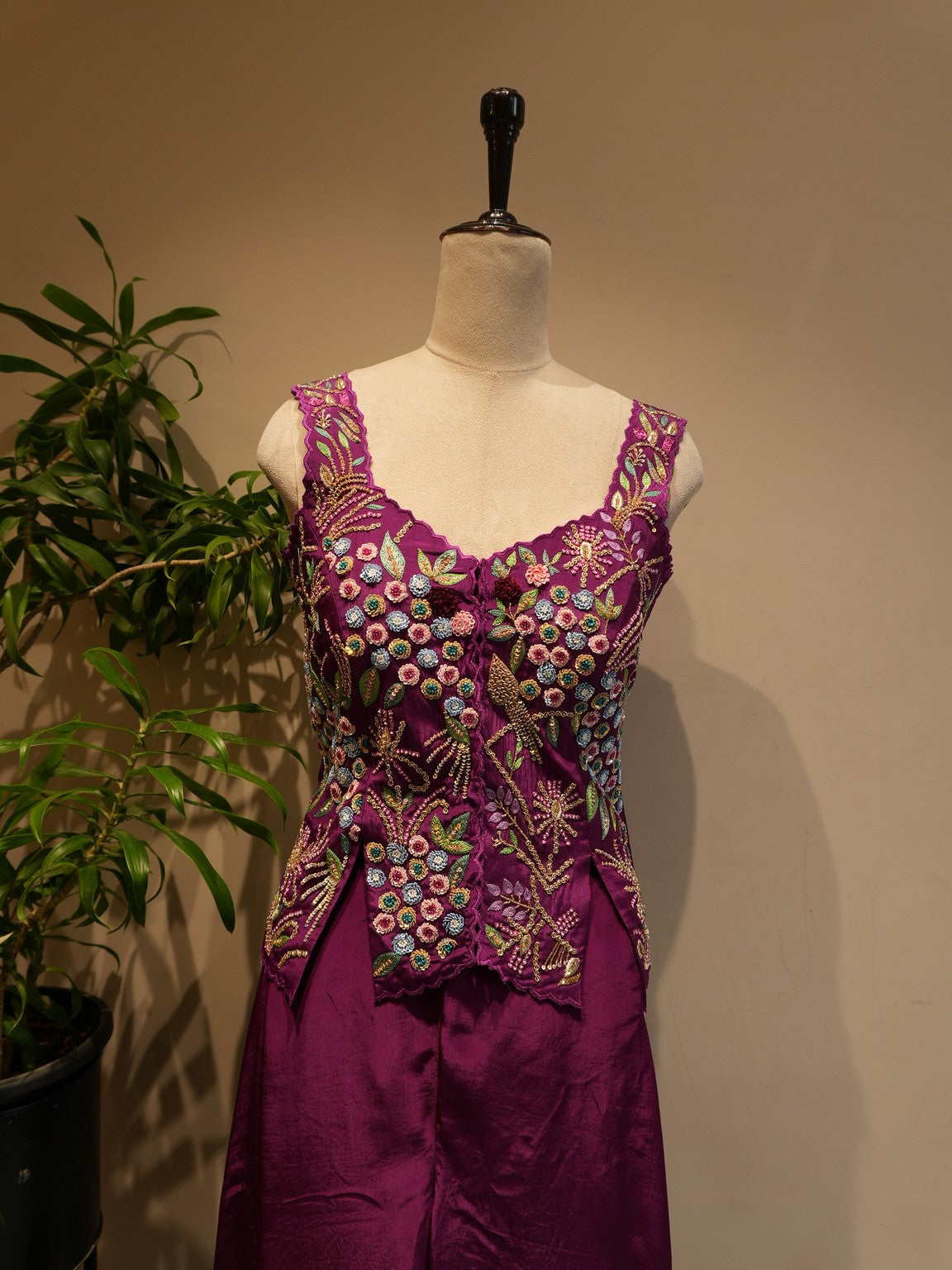 Wine peplum top with plazo