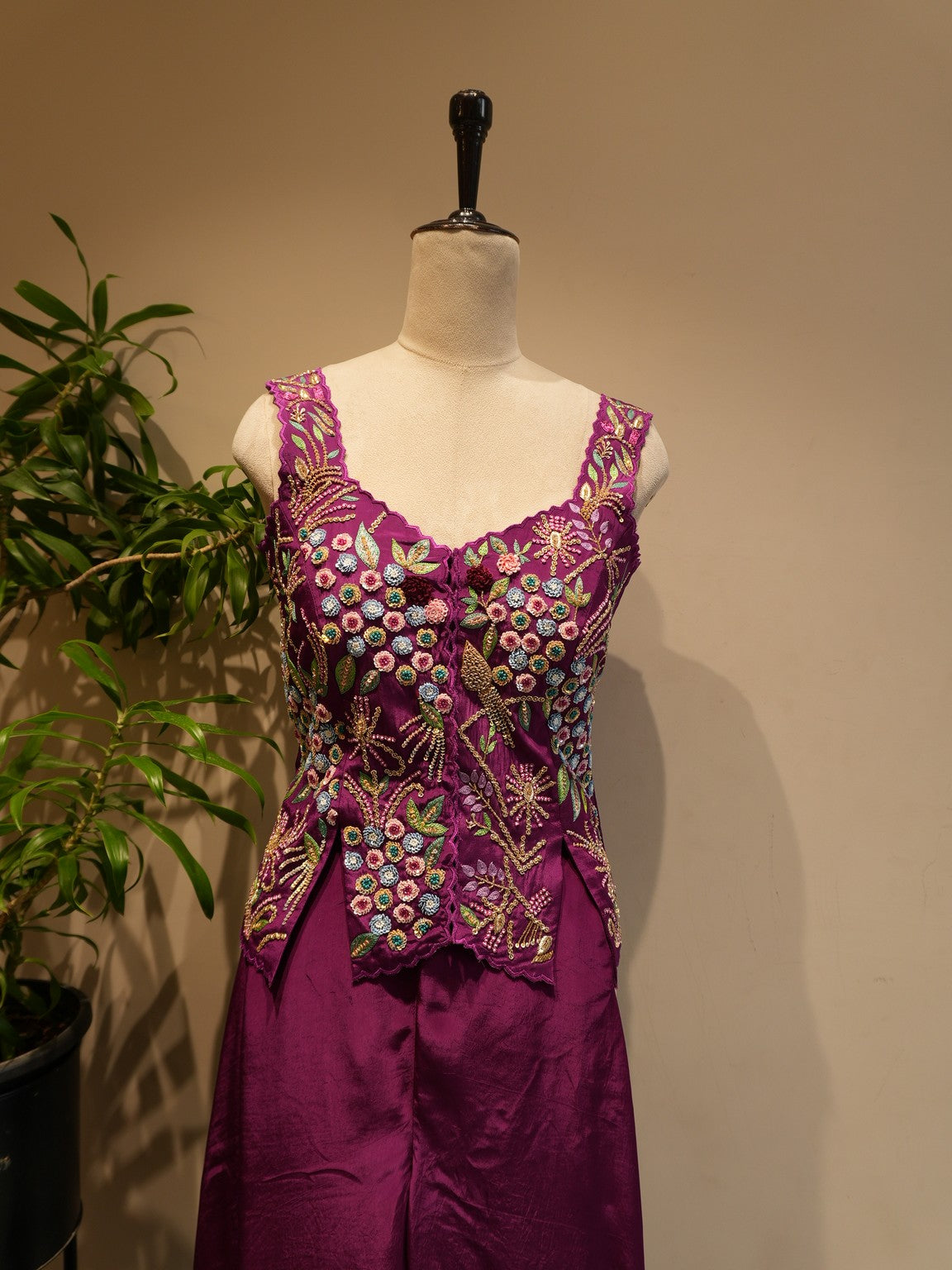 Wine peplum top with plazo