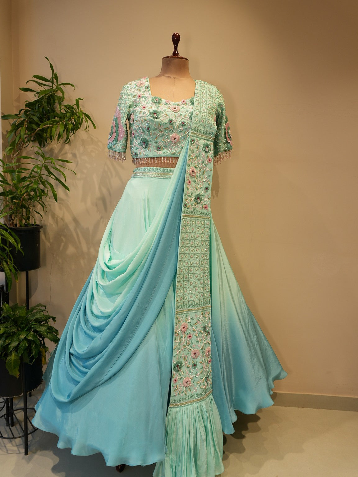 Sea green shaded 3d lehenga set