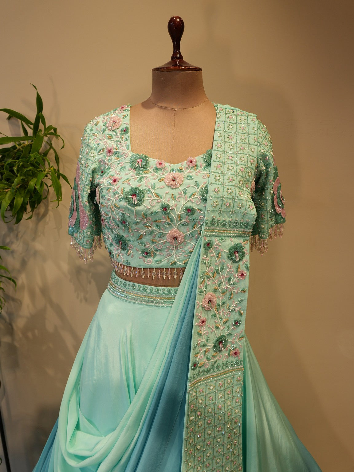 Sea green shaded 3d lehenga set