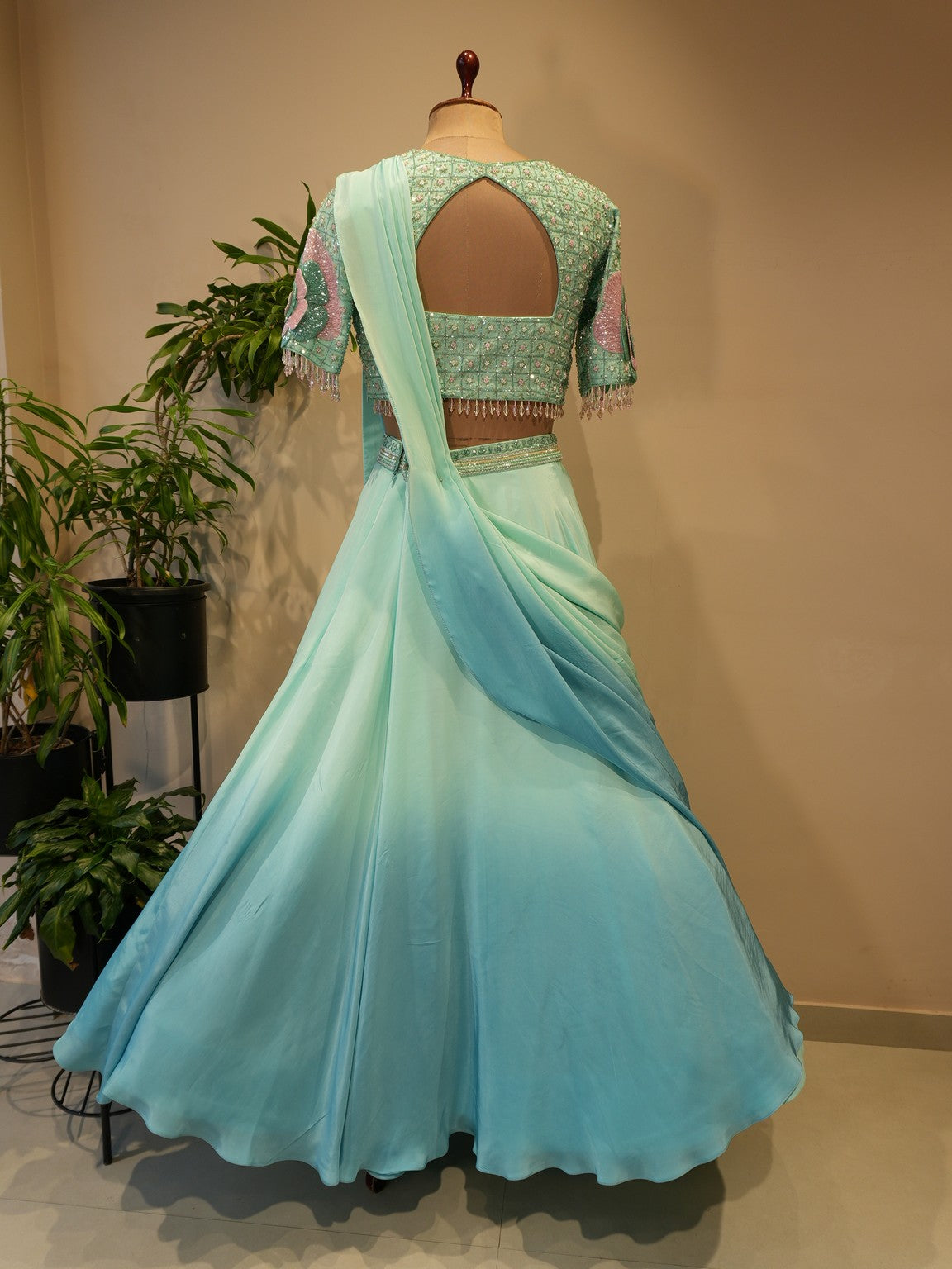 Sea green shaded 3d lehenga set
