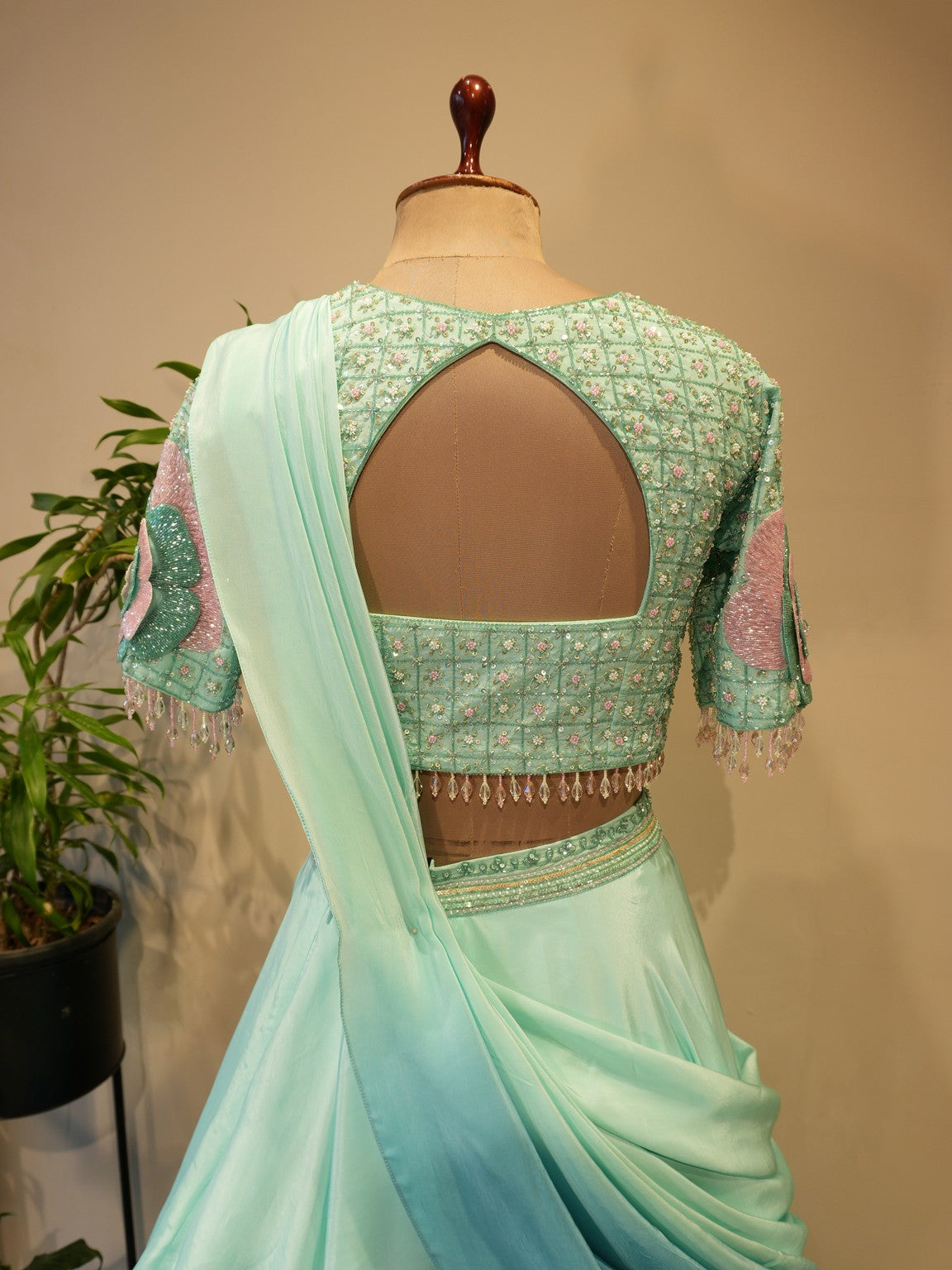 Sea green shaded 3d lehenga set