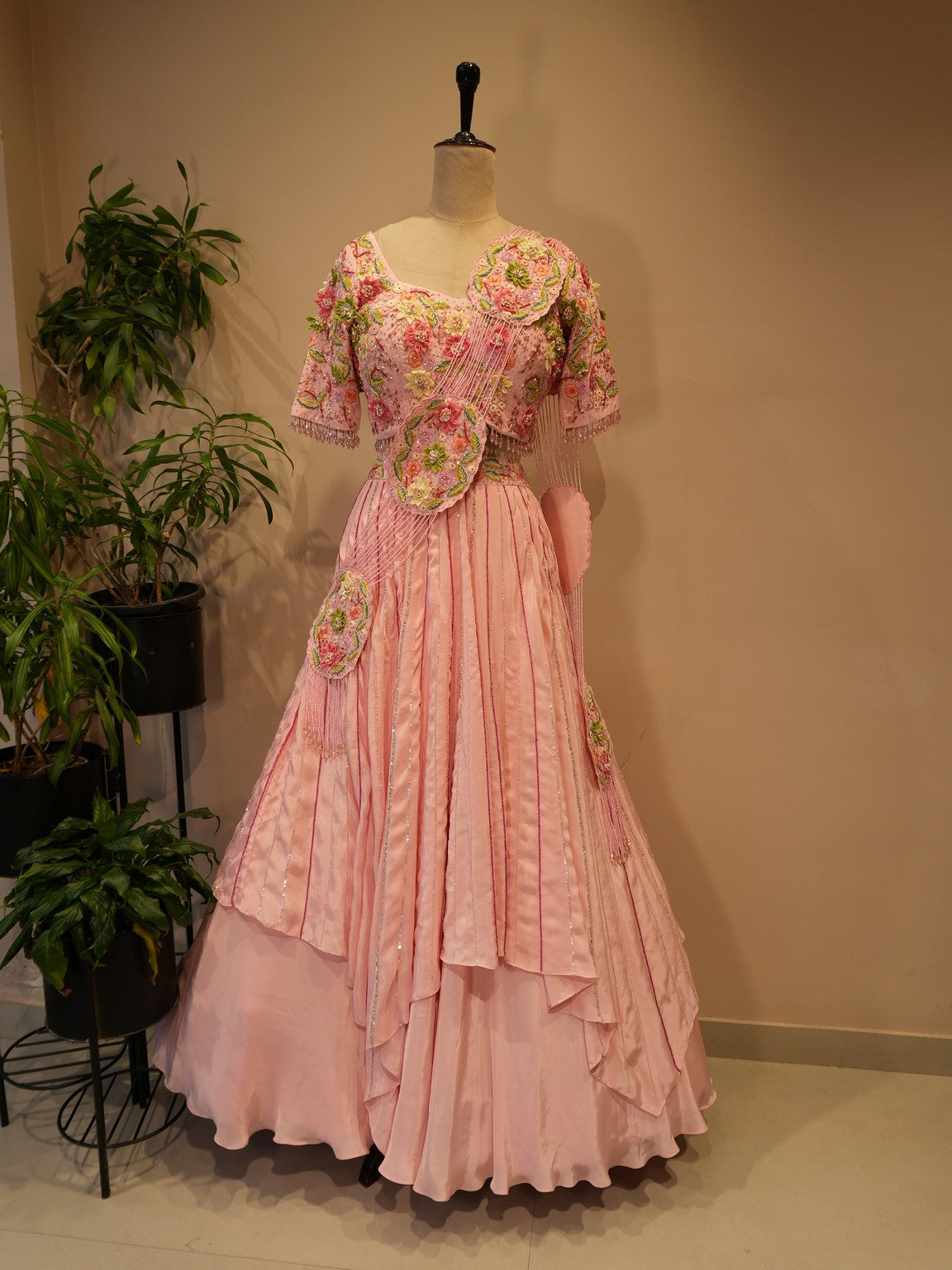 Baby pink 3d flower lehenga set