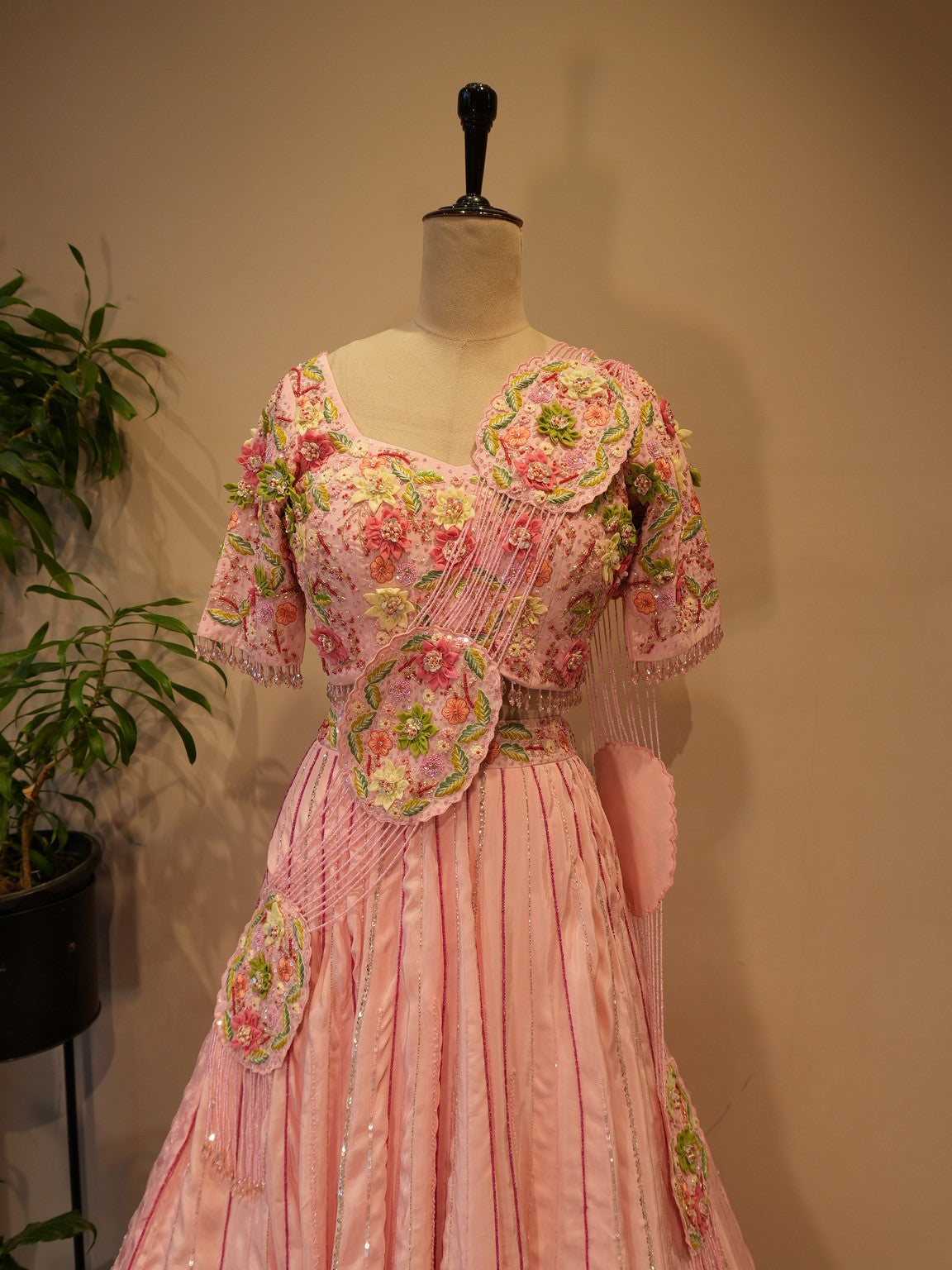 Baby pink 3d flower lehenga set