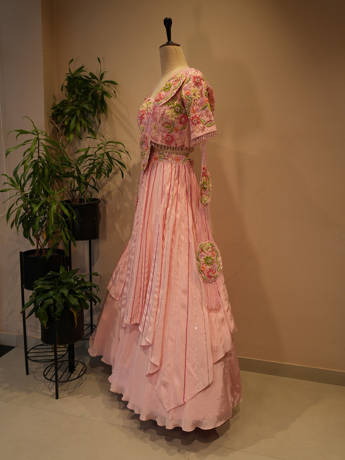 Baby pink 3d flower lehenga set