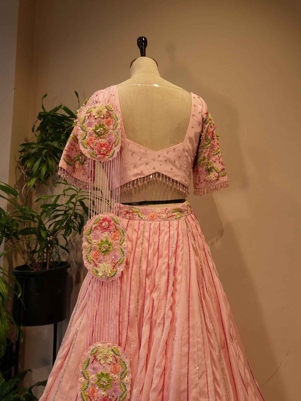 Baby pink 3d flower lehenga set