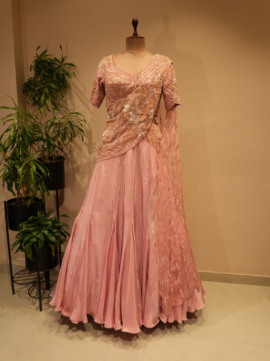 Onion pink 3d lehenga set