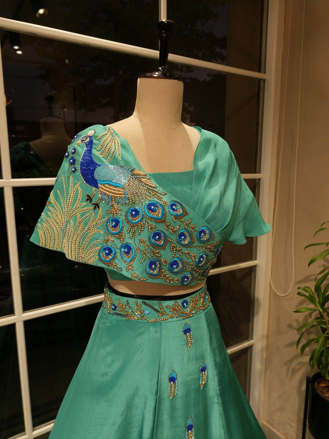 Sea green peacock cape top with skirt