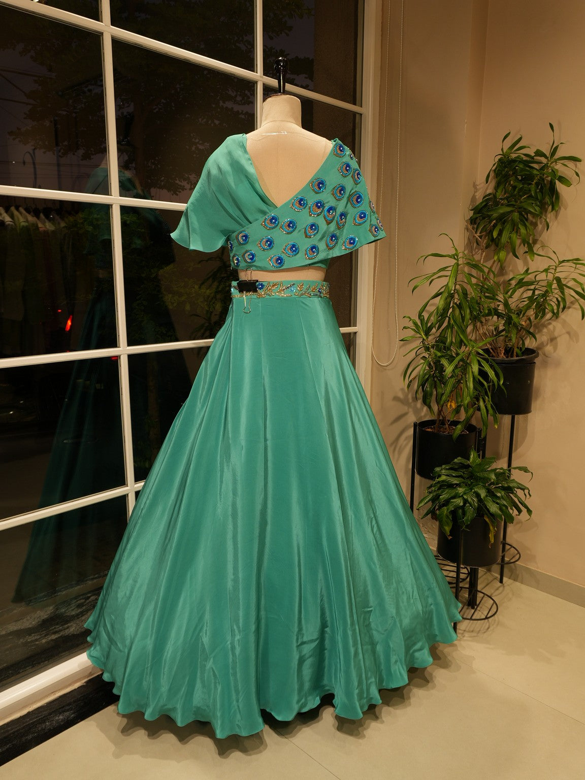 Sea green peacock cape top with skirt