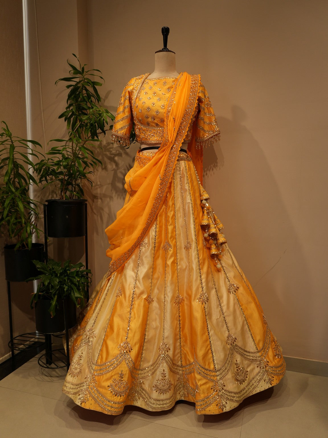 Burnt orange shaded embroidered lehenga set