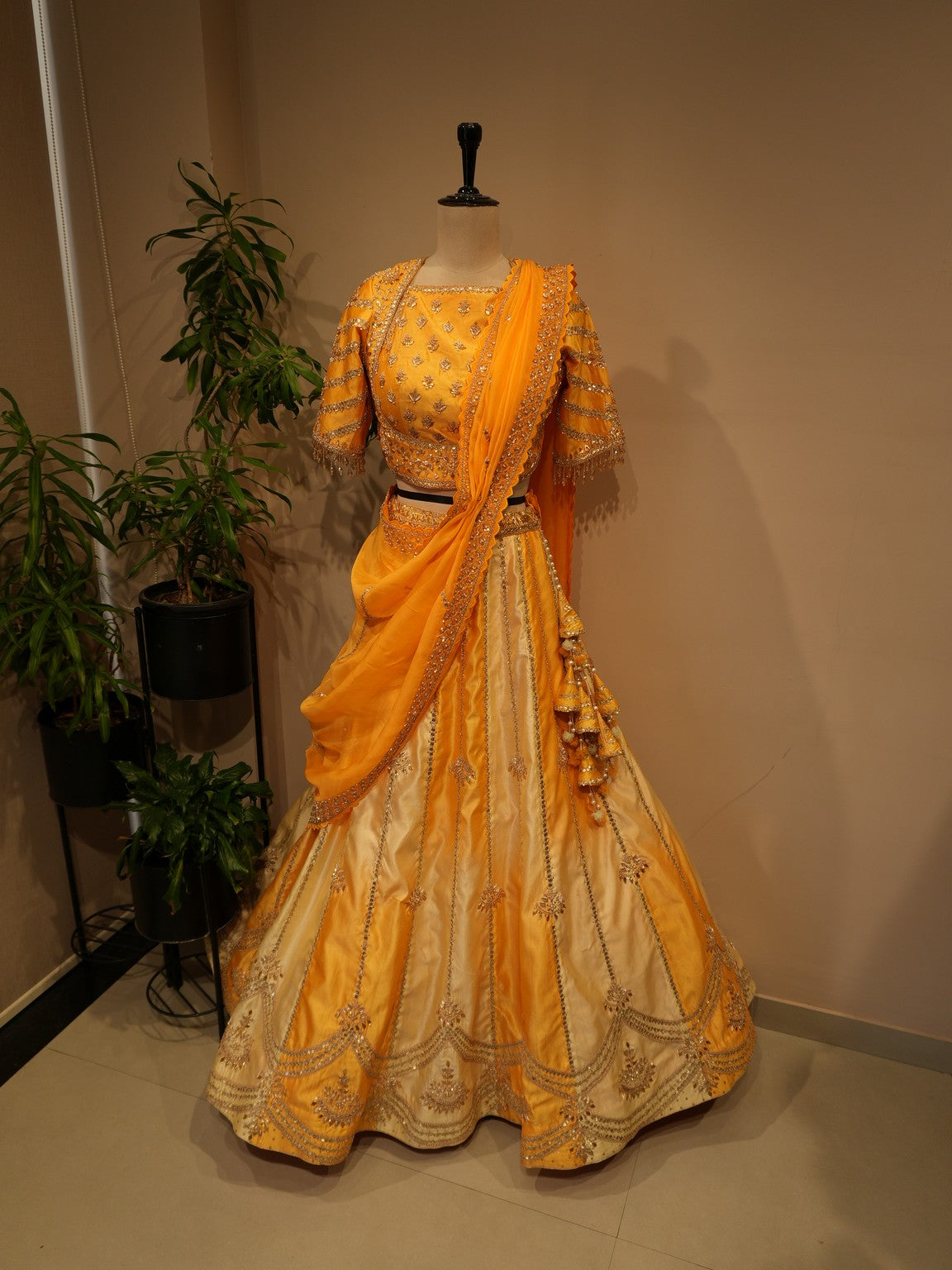 Burnt orange shaded embroidered lehenga set