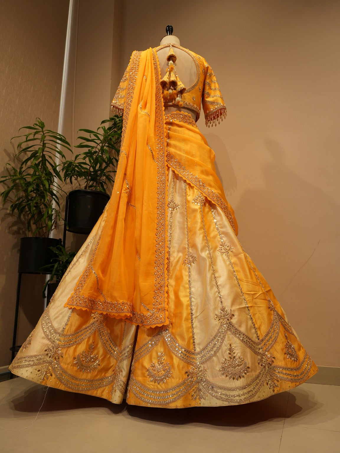Burnt orange shaded embroidered lehenga set