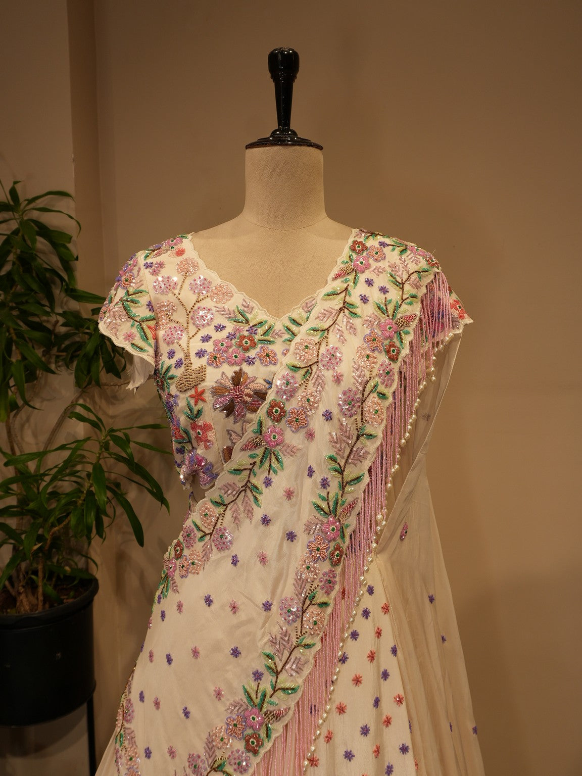 White topical embroidered lehenga set