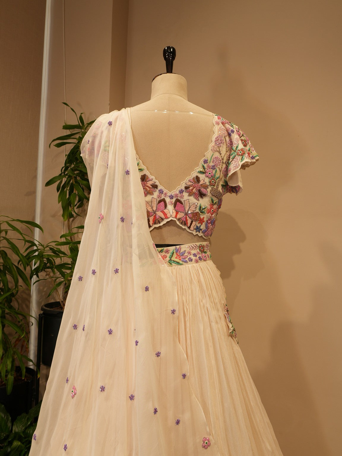 White topical embroidered lehenga set