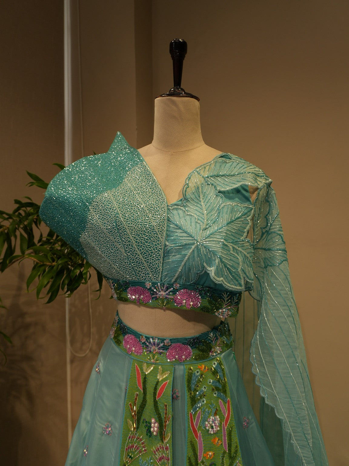 Sea green shaded aqua lehenga set