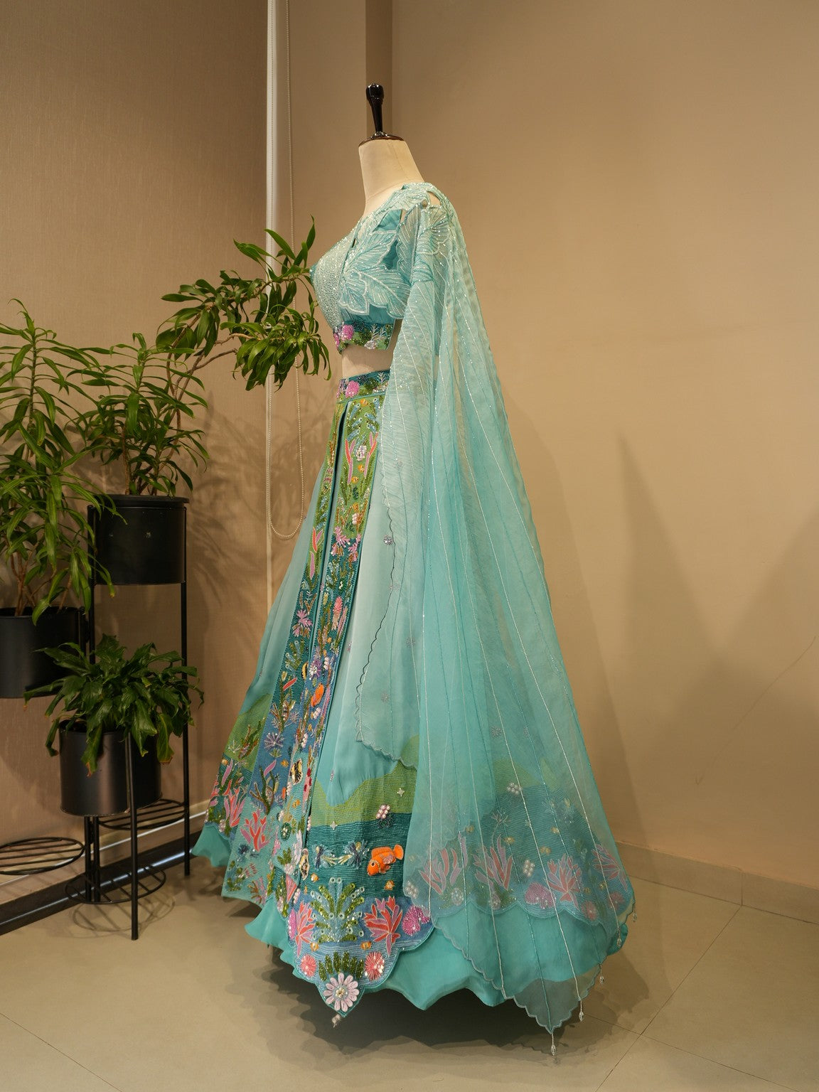 Sea green shaded aqua lehenga set