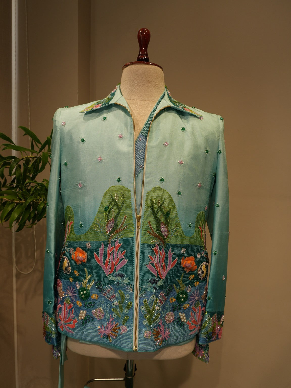 Sea green shaded aqua mensbomber jacket with shirt pants