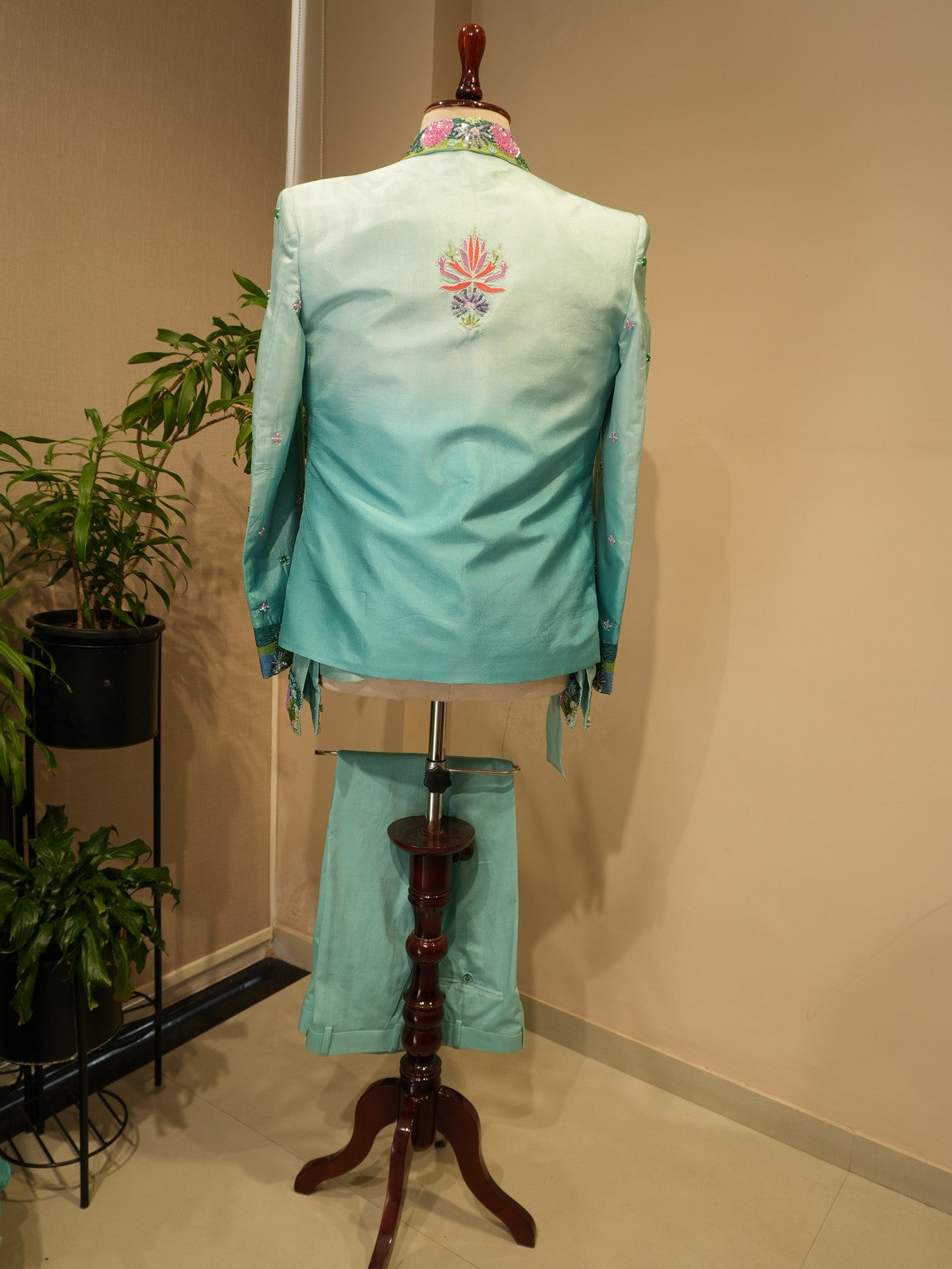Sea green shaded aqua mensbomber jacket with shirt pants