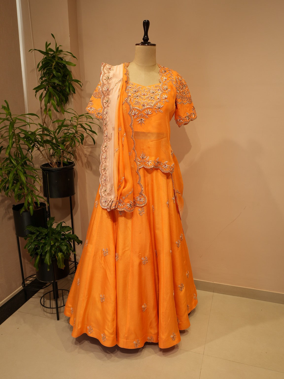 Rust orange zardosi rajputi lehenga set