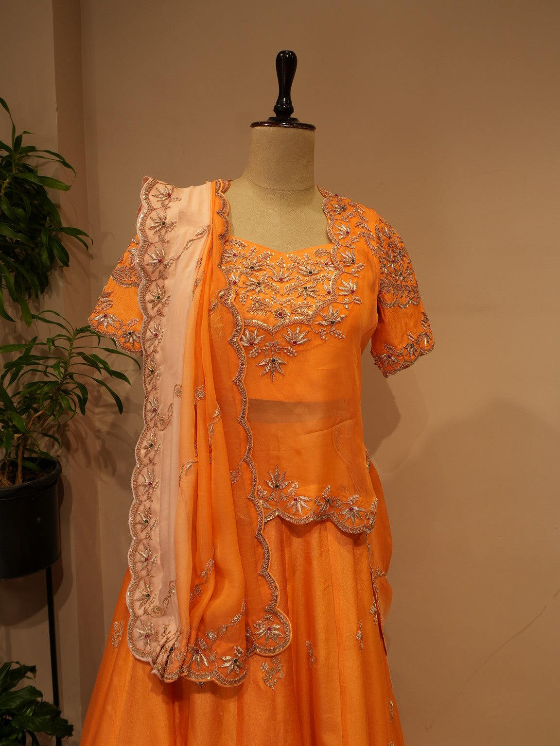 Rust orange zardosi rajputi lehenga set