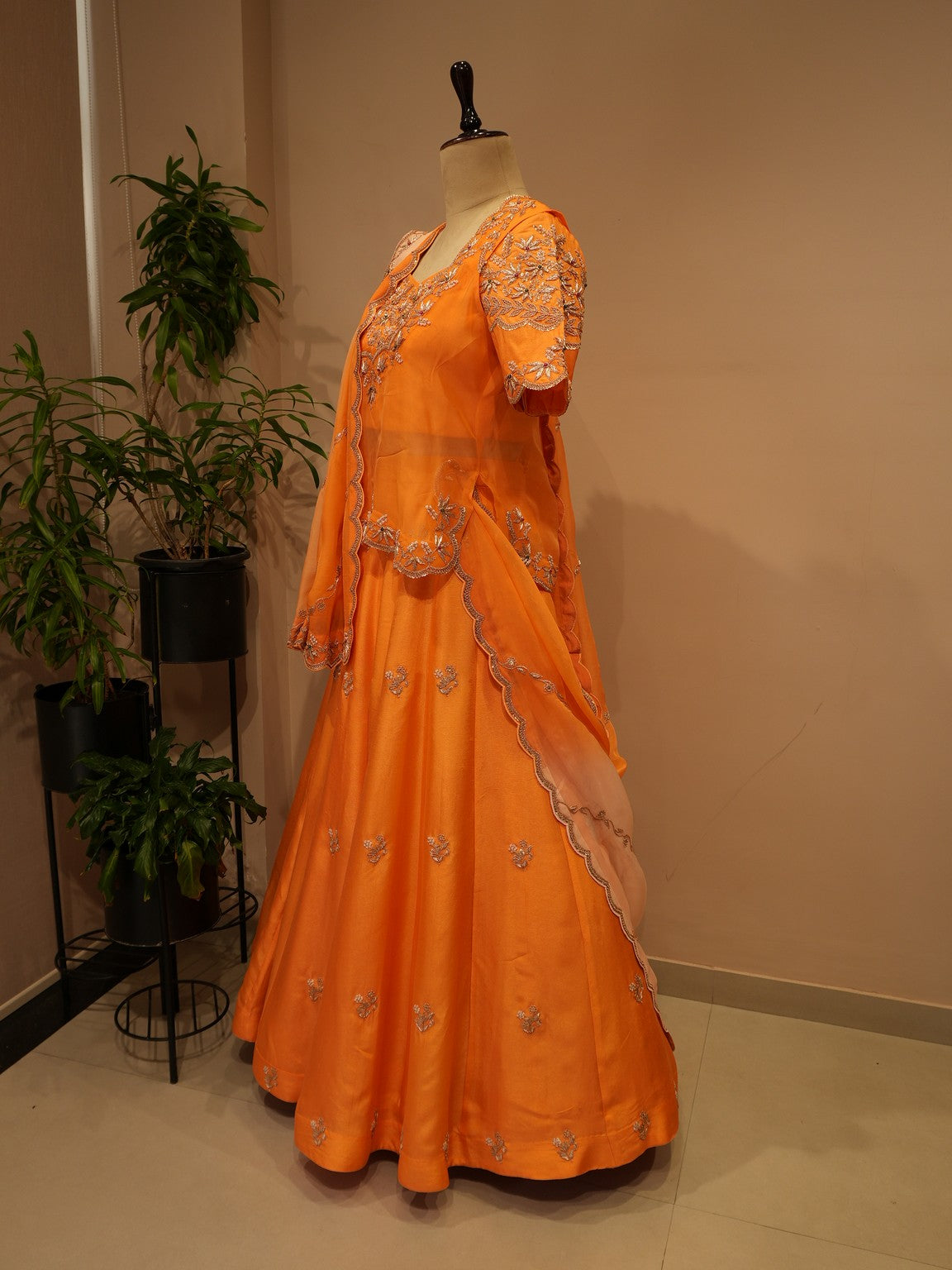 Rust orange zardosi rajputi lehenga set