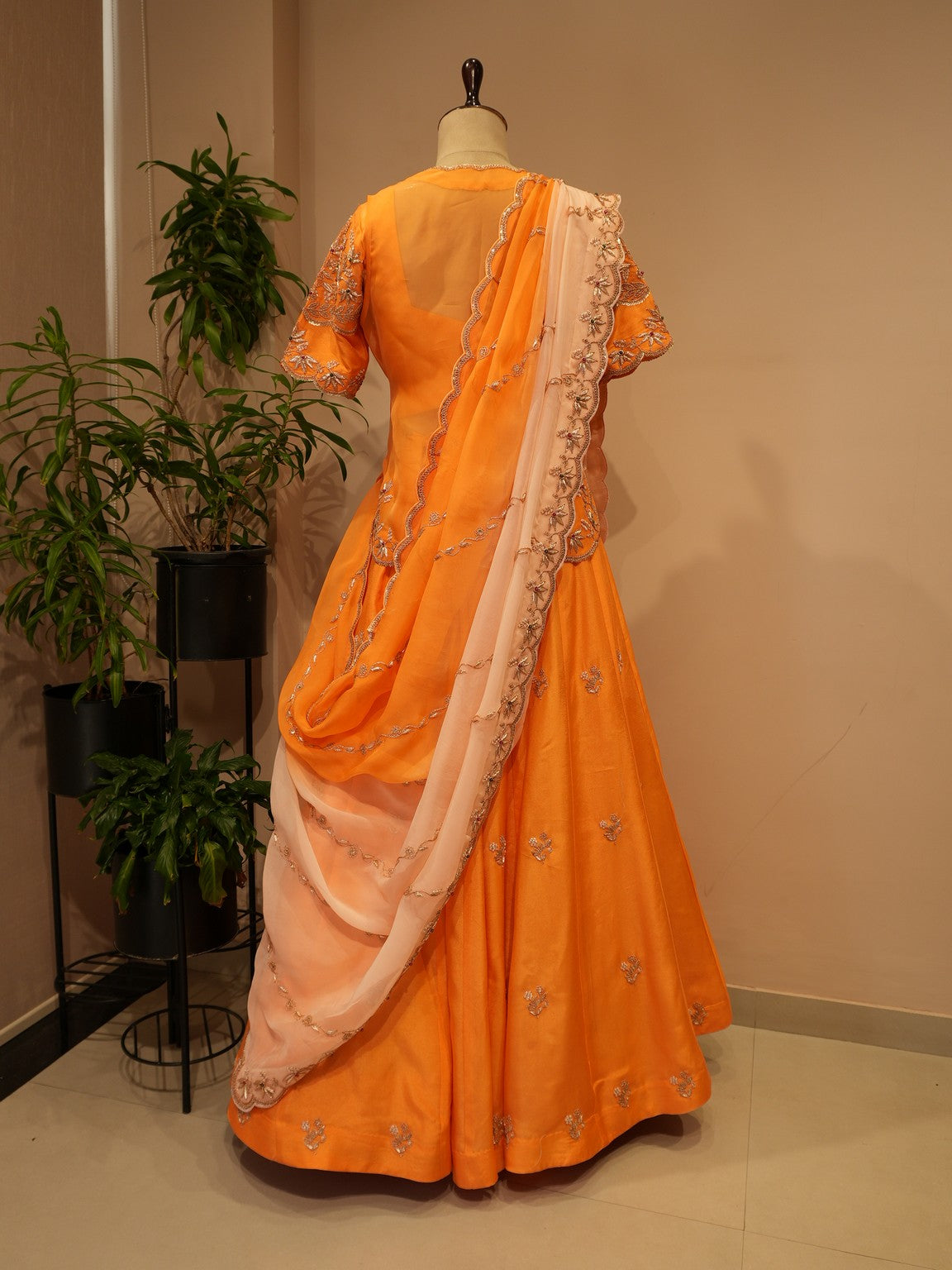 Rust orange zardosi rajputi lehenga set