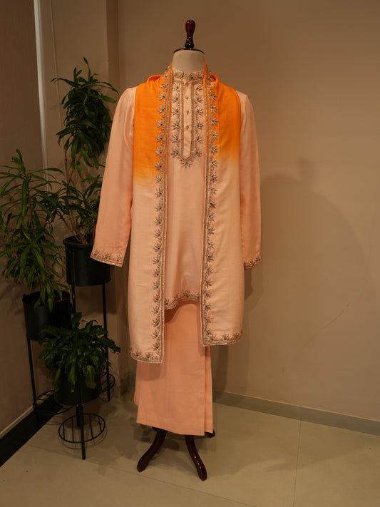 Rust orange shaded mens kurta pants with stole