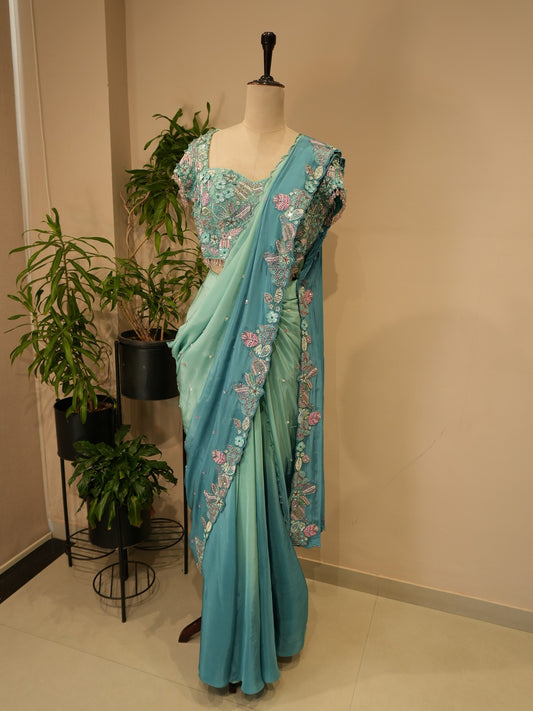 Sea green shaded embrodered lehenga set