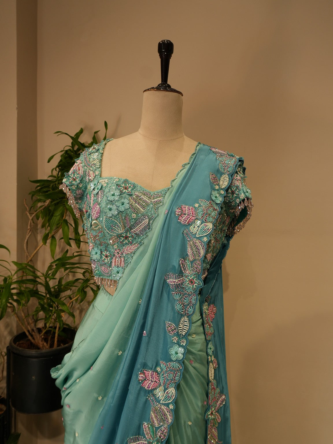 Sea green shaded embrodered lehenga set