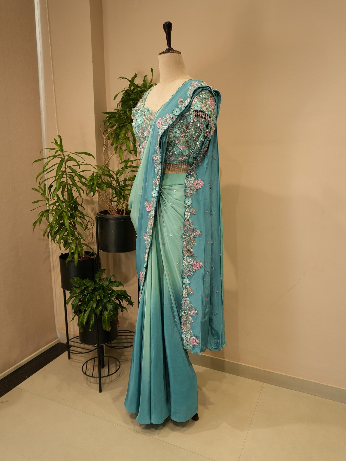 Sea green shaded embrodered lehenga set