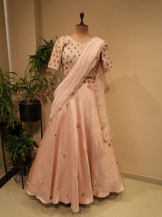 lilac stone work lehenga set