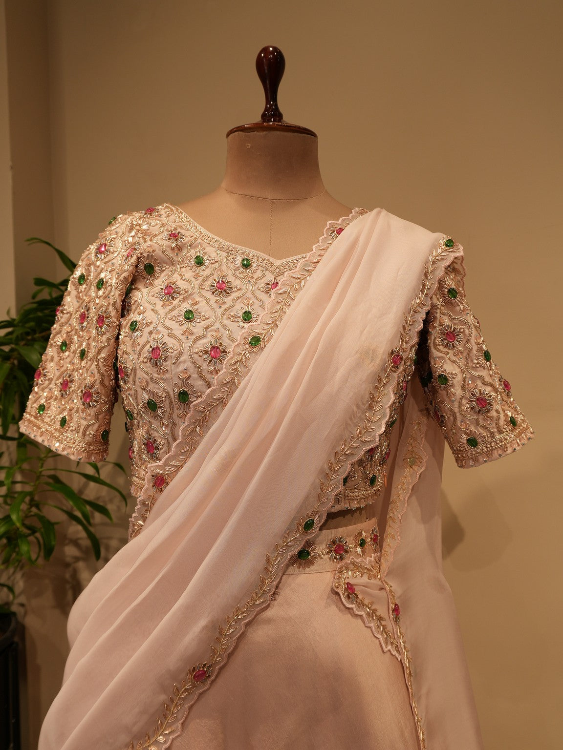 lilac stone work lehenga set