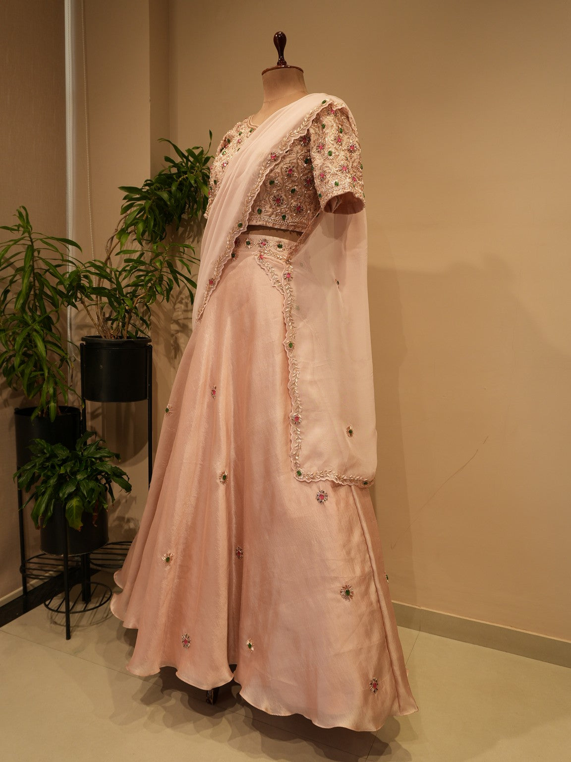 lilac stone work lehenga set
