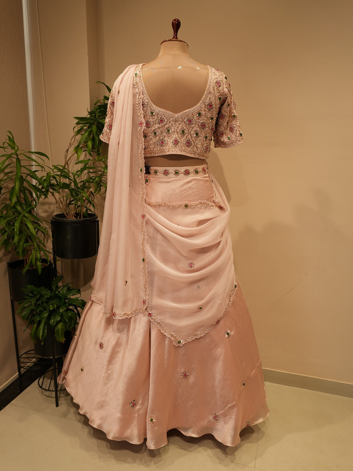 lilac stone work lehenga set