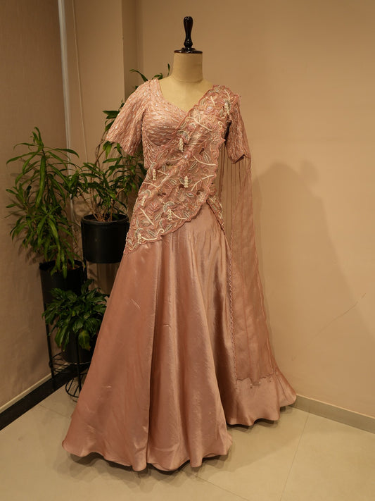Onion pink embroidered lehenga set