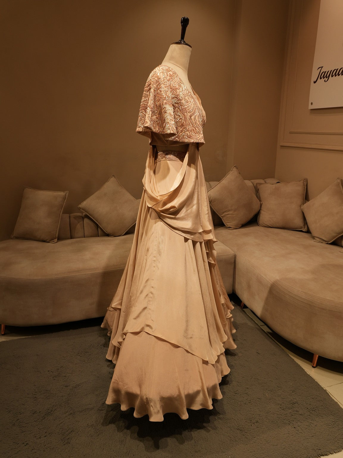 Champagn gold cape top with skirt