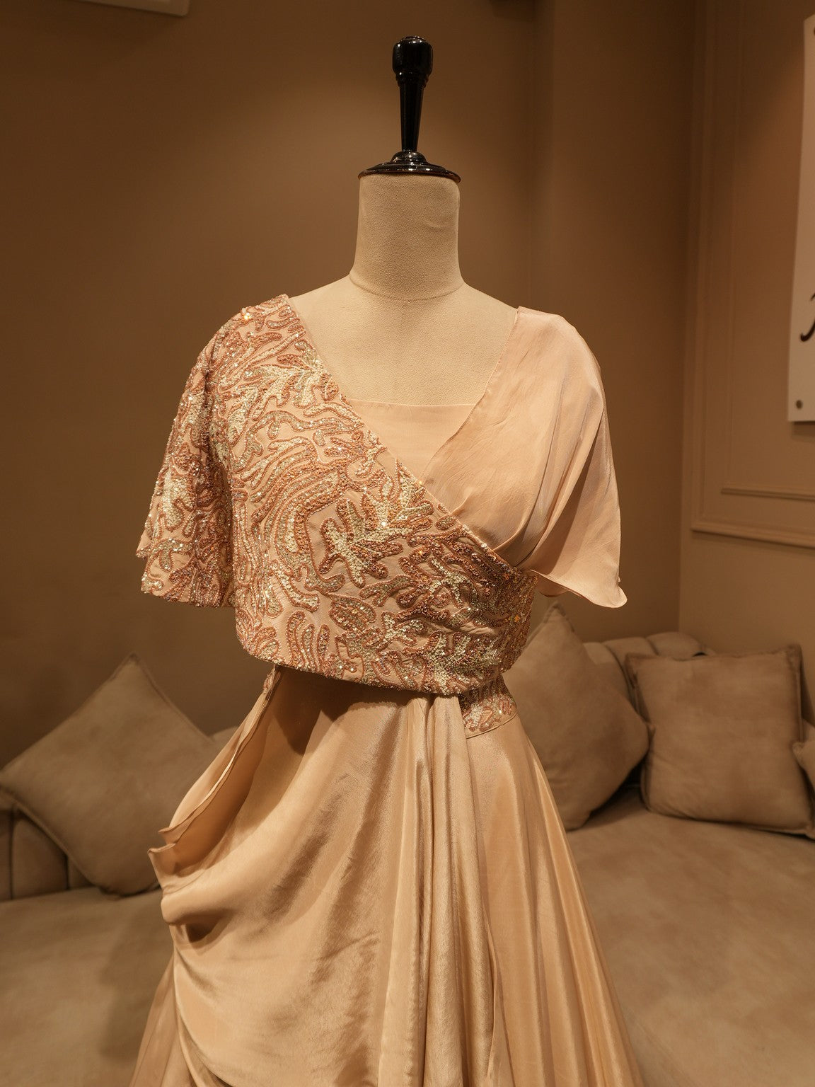 Champagn gold cape top with skirt