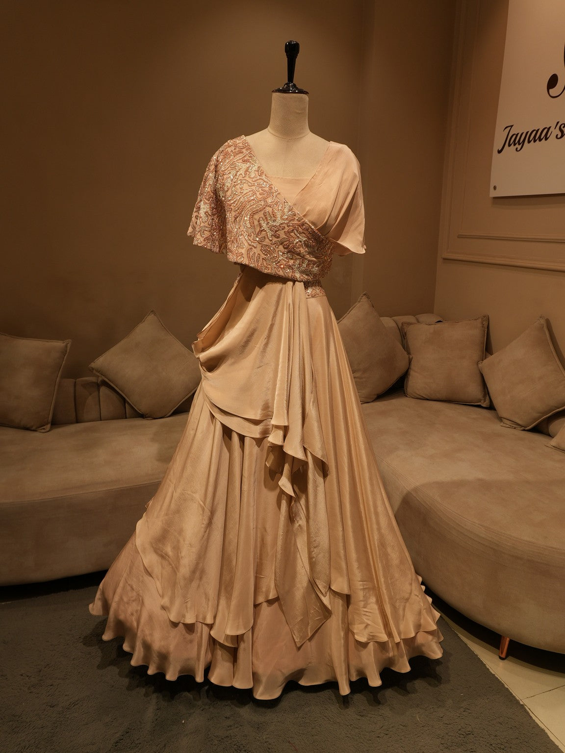 Champagn gold cape top with skirt
