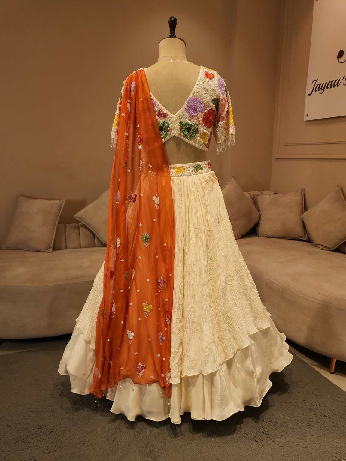 Off white brunt orange shaded lehenga set