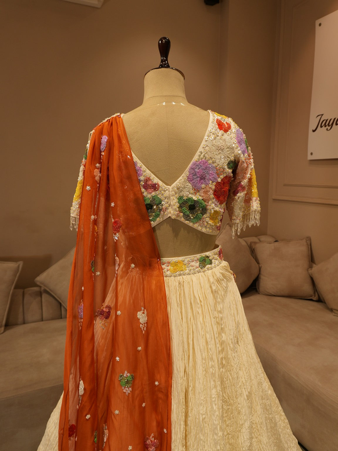 Off white brunt orange shaded lehenga set