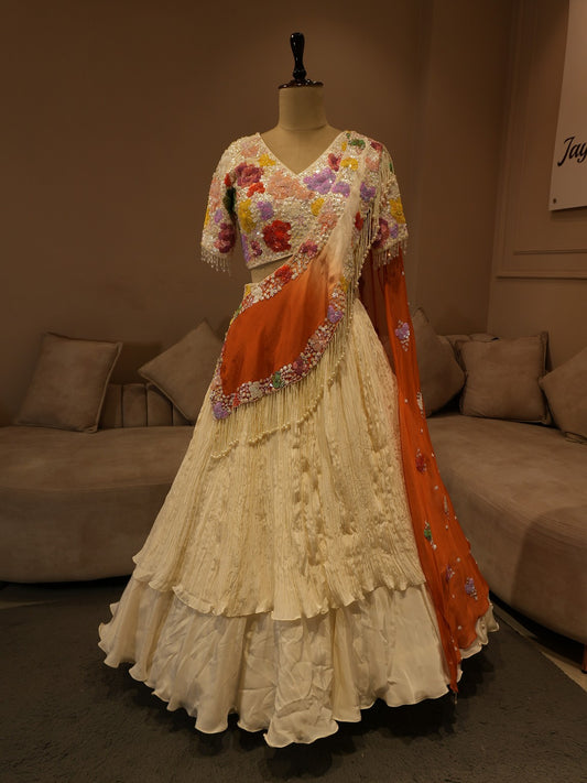 Off white brunt orange shaded lehenga set