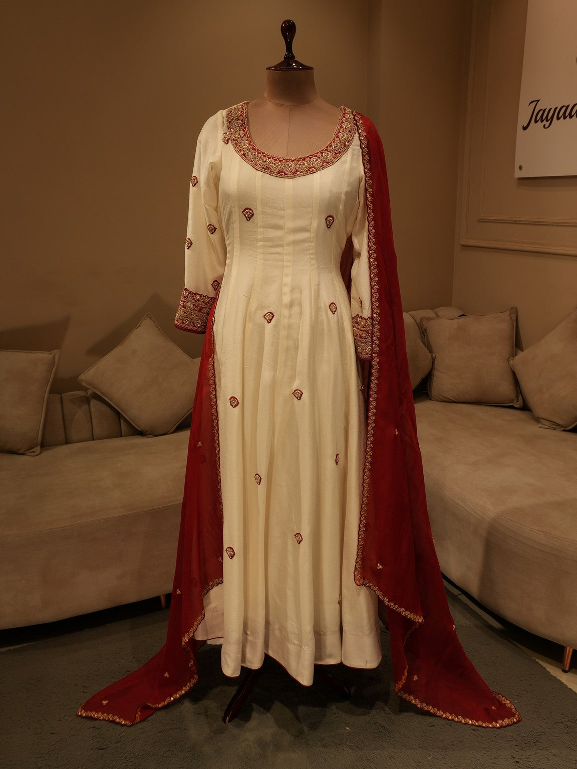 White maroon anarkali with palzo and dupatta