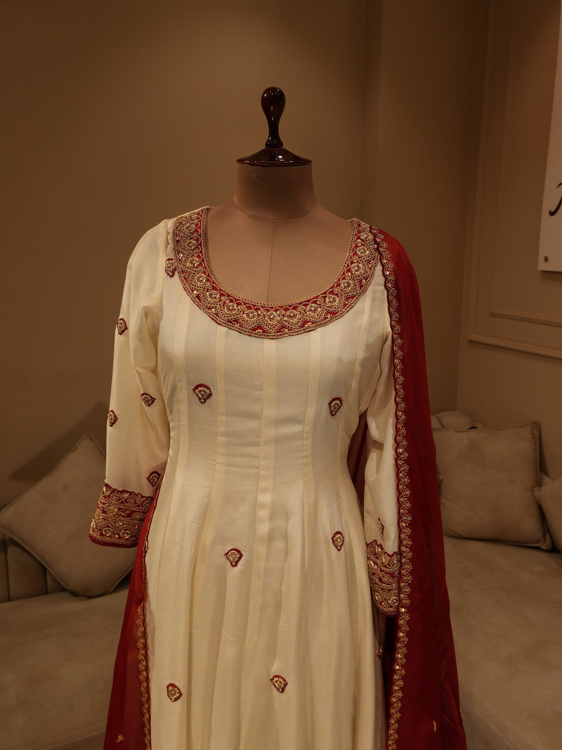 White maroon anarkali with palzo and dupatta