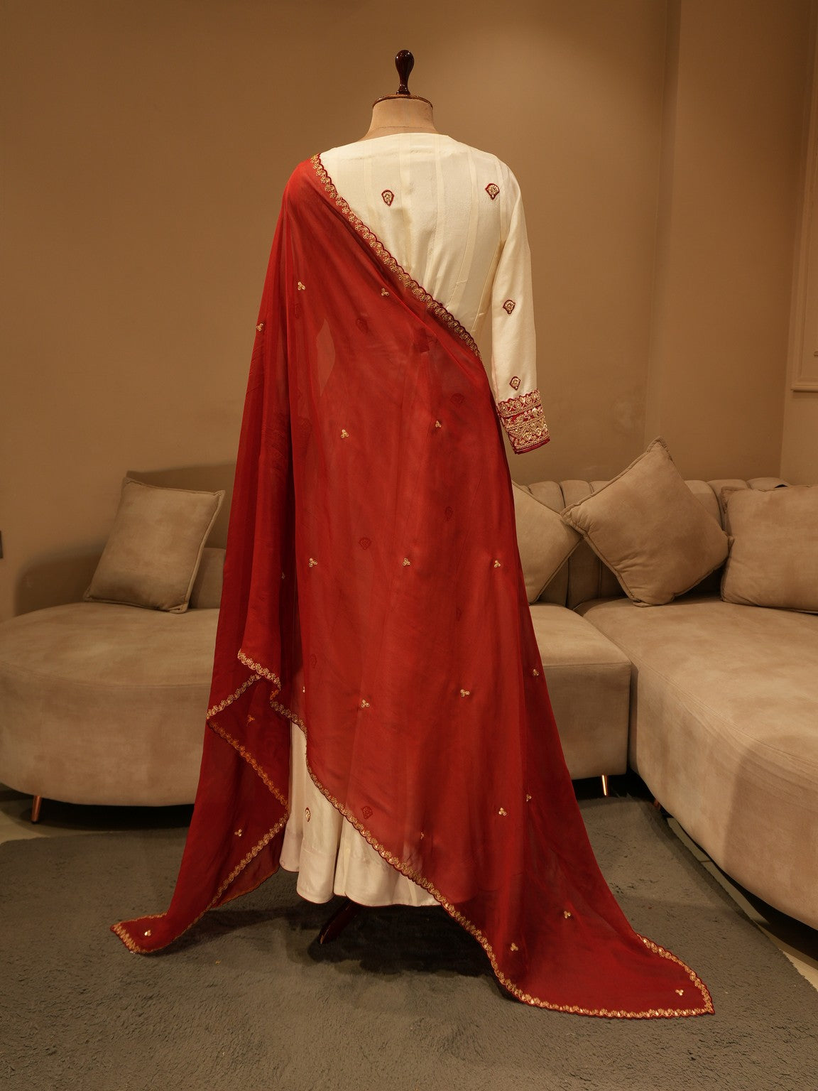 White maroon anarkali with palzo and dupatta