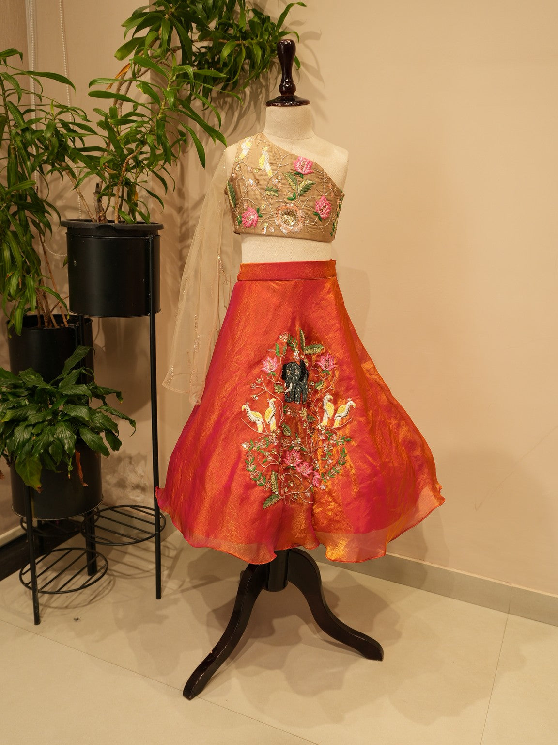 Rust orange kids crop top skirt