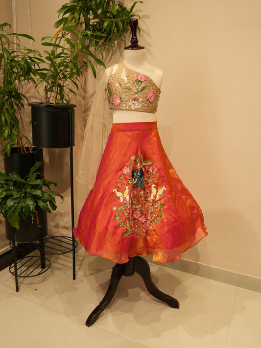 Rust orange kids crop top skirt